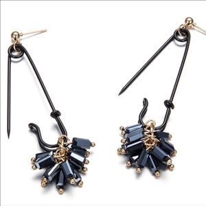 Black Safety Pin Floral Seed Bead Dangle Earrings -NEW